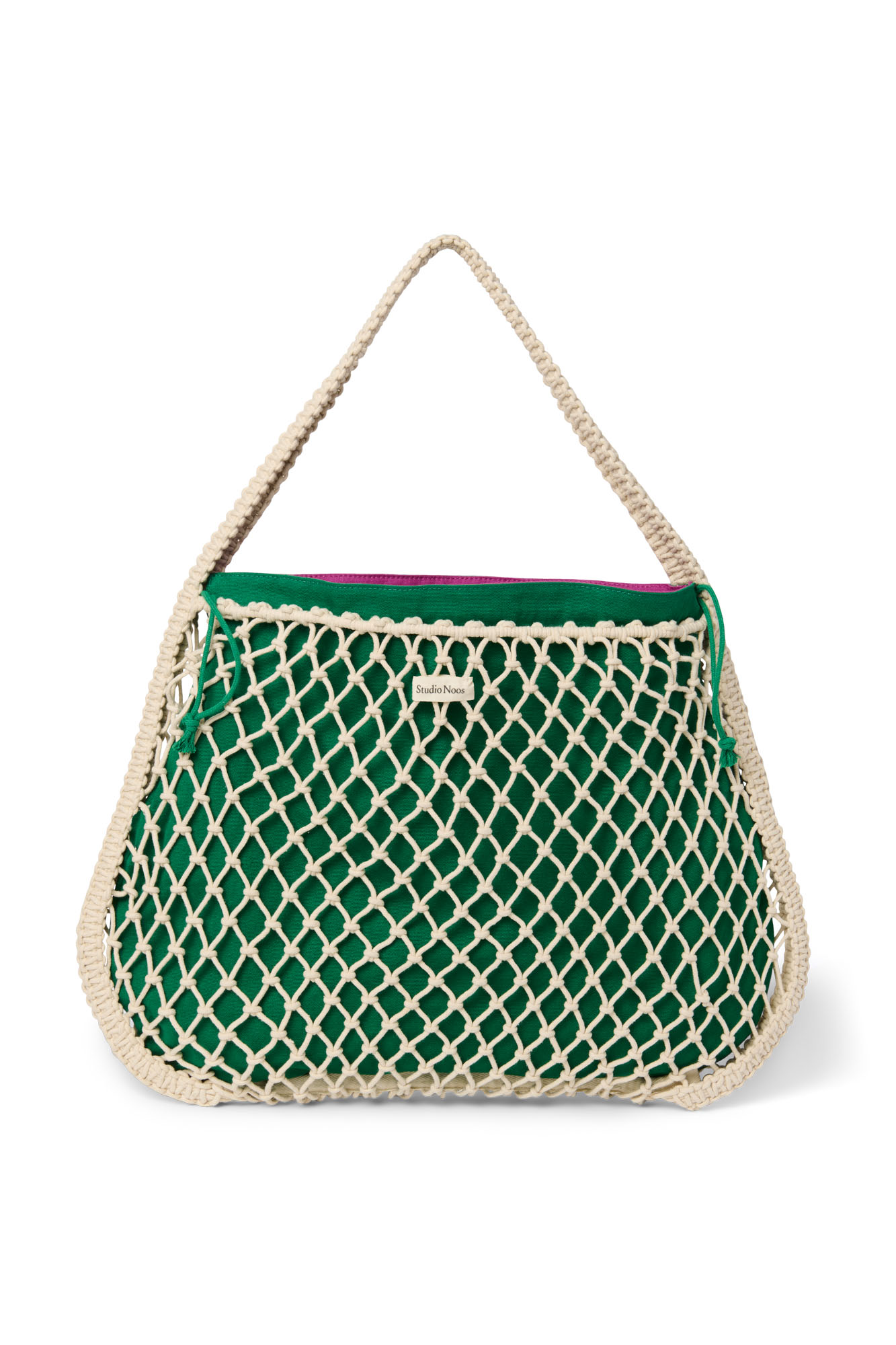 Studio Noos - Tasche Macrame Natur mit Inlay Lila-Grün