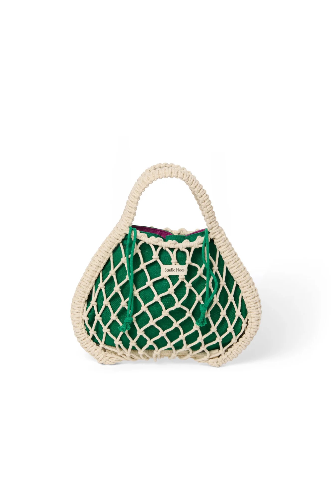 Studio Noos - Tasche Mini Macrame Natural mit Inlay Lila-Grün
