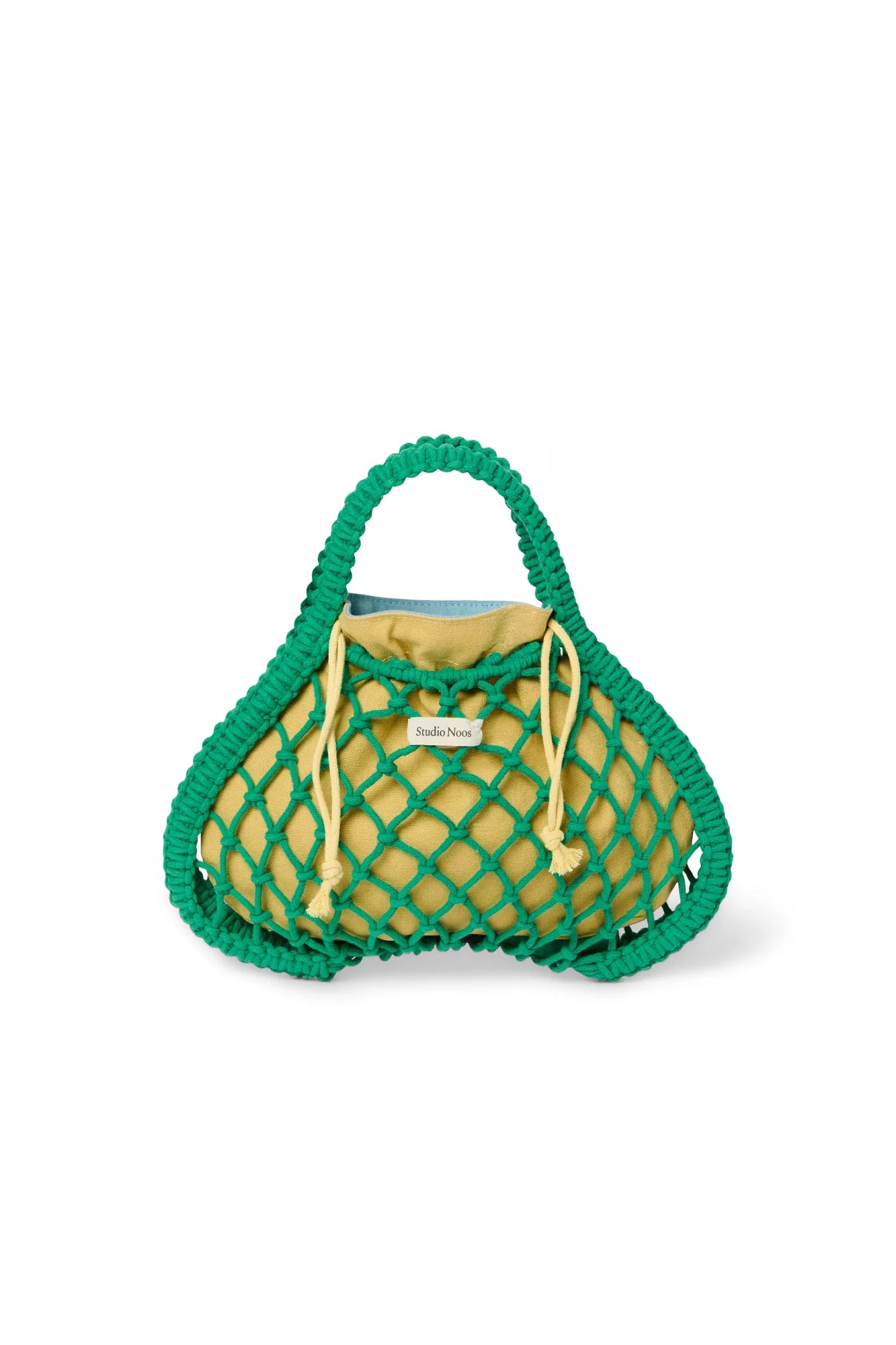 Studio Noos - Tasche Mini Macrame Grün mit Inlay Blau-Gelb