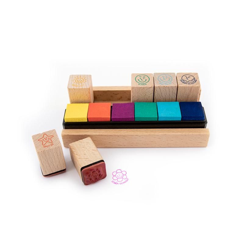 Trendhaus - Motivation Holz-Lehrerstempel im Tischaufsteller mit integrierten Stempelkissen