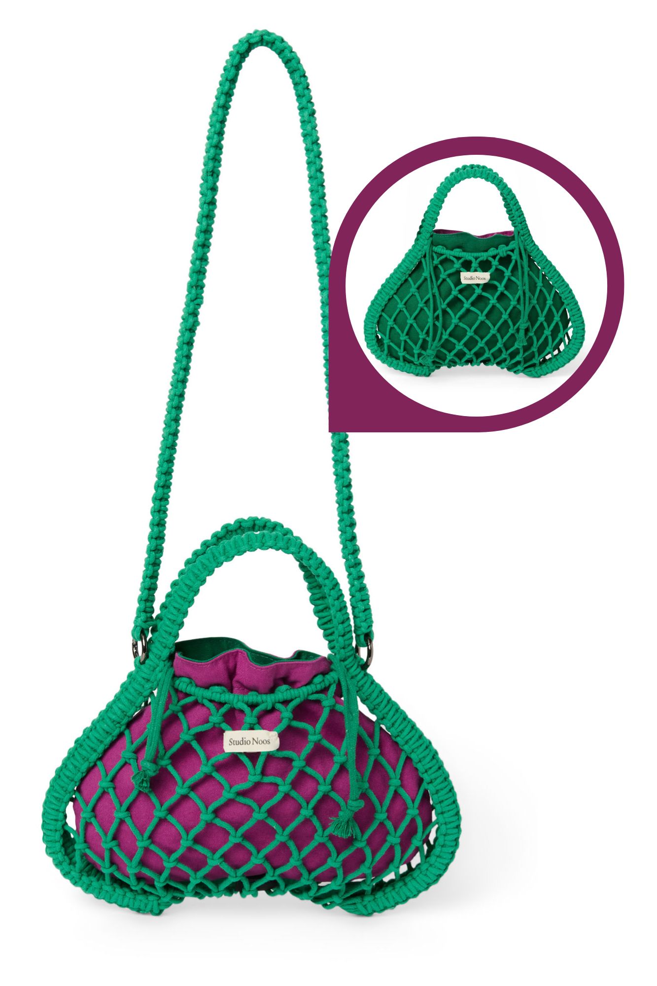 Studio Noos - Tasche Mini Macrame Grün mit Inlay Lila-Grün