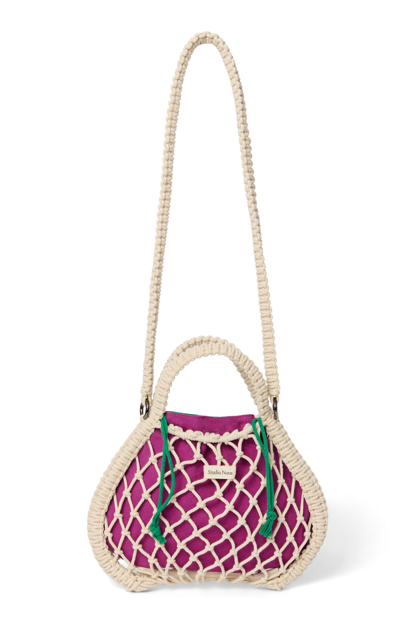 Studio Noos - Tasche Mini Macrame Natural mit Inlay Lila-Grün