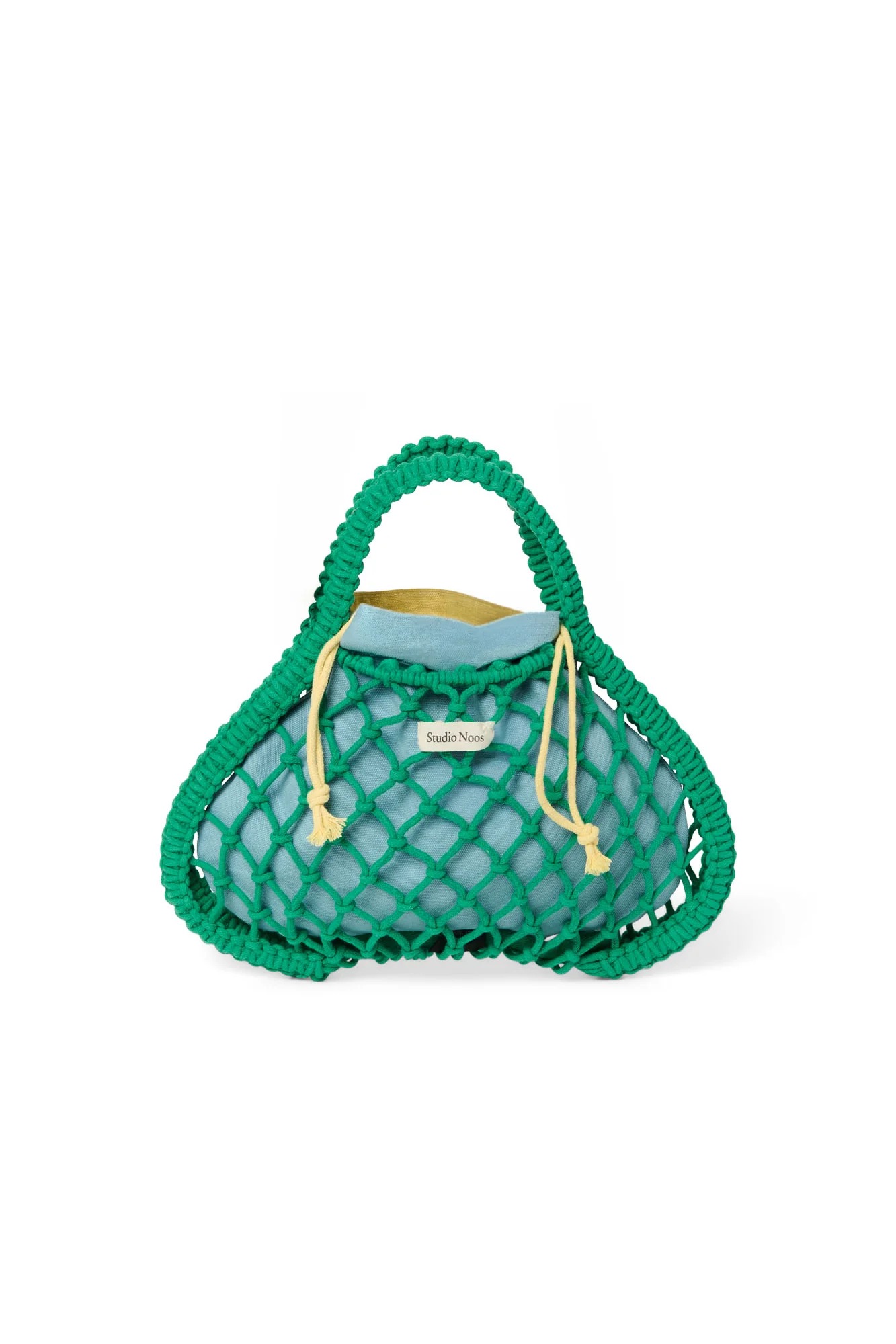 Studio Noos - Tasche Mini Macrame Grün mit Inlay Blau-Gelb