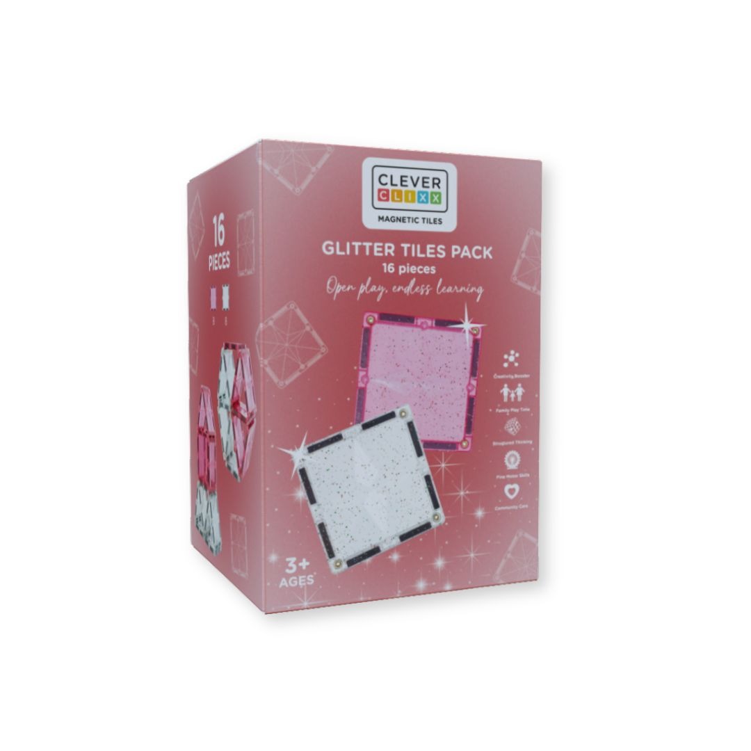 CleverClixx - Magnetbausteine Glitter Tiles Transparent/Pink