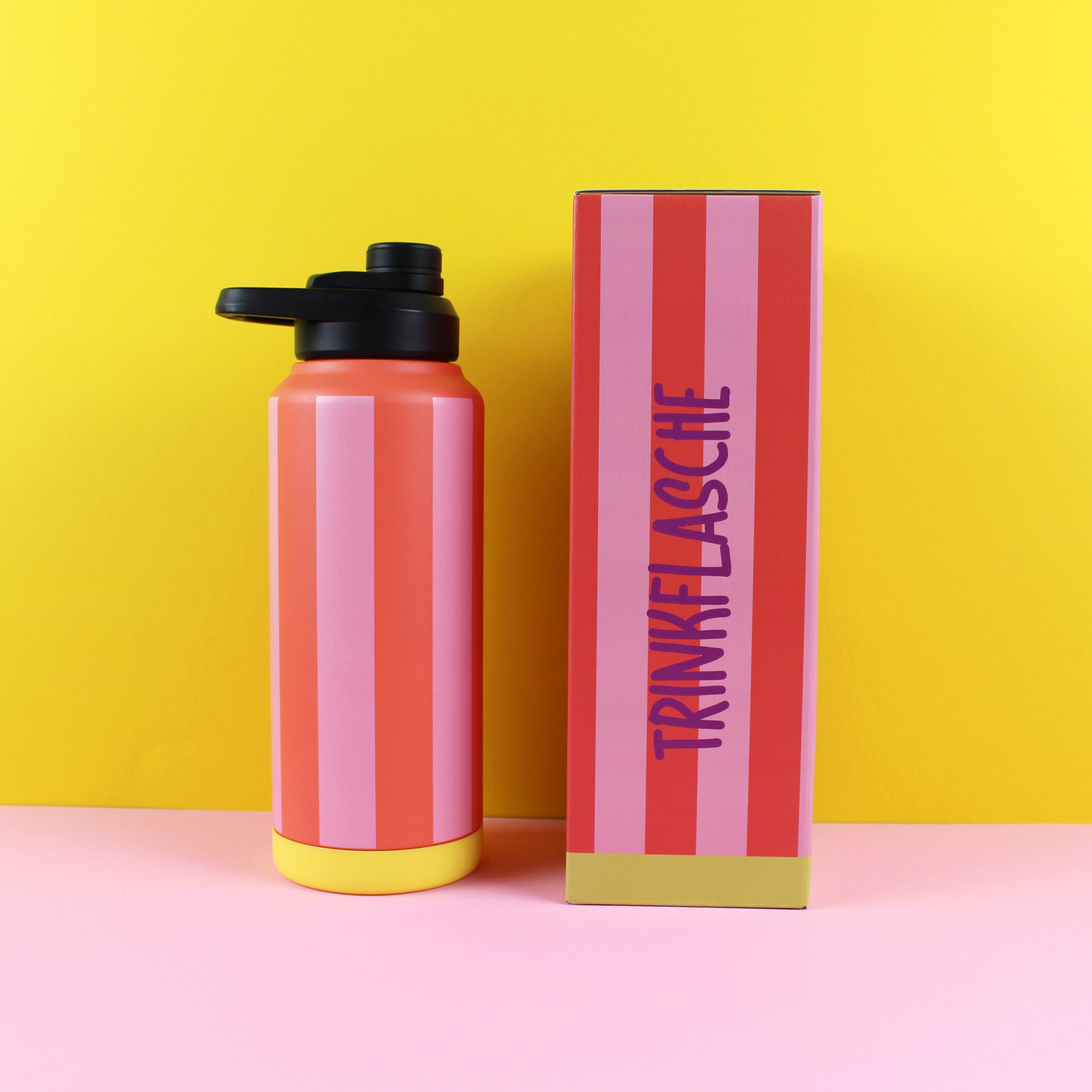 ava&yves - Trinkflasche Streifen Rosa/Rot