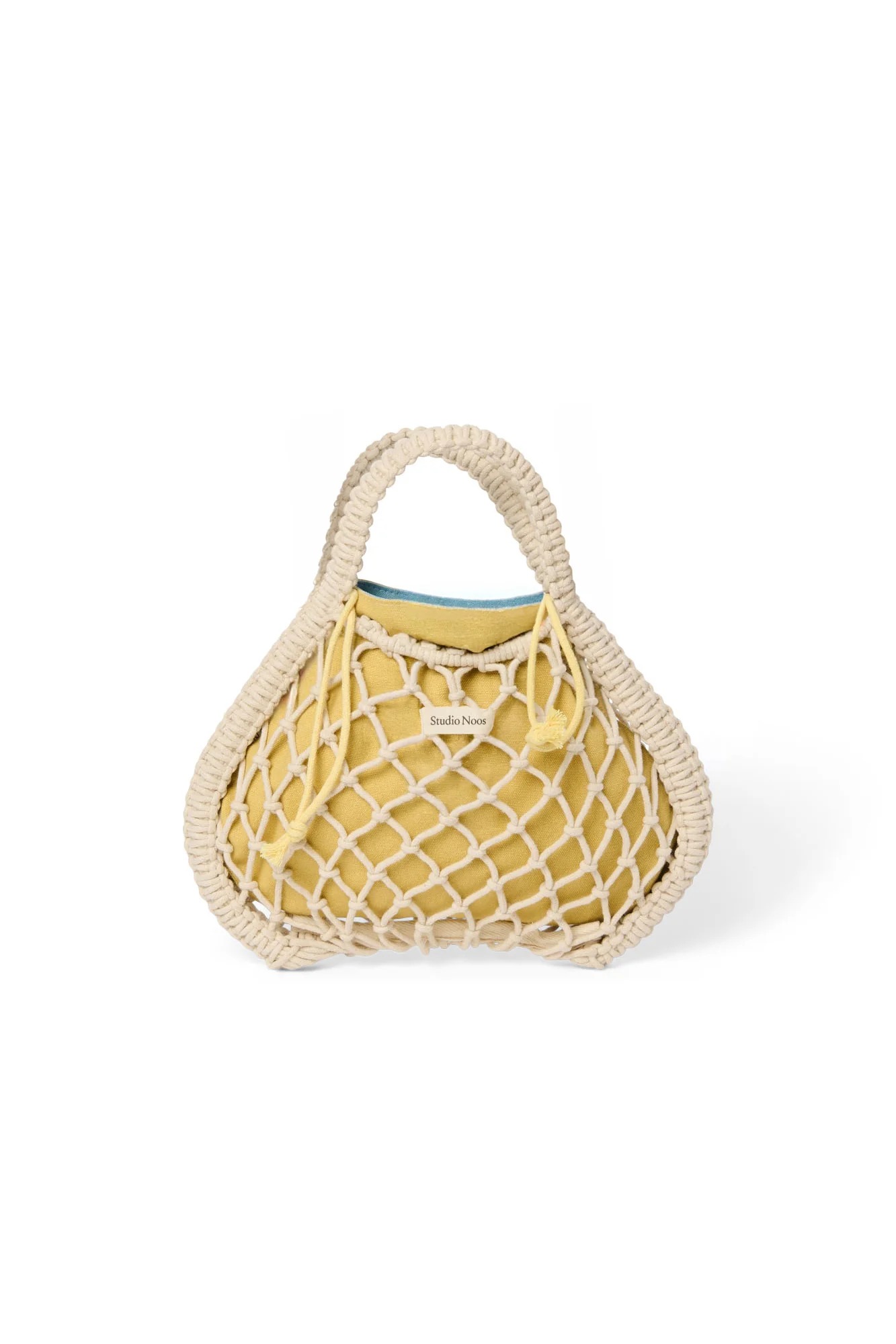 Studio Noos - Tasche Mini Macrame Natural mit Inlay Blau-Gelb