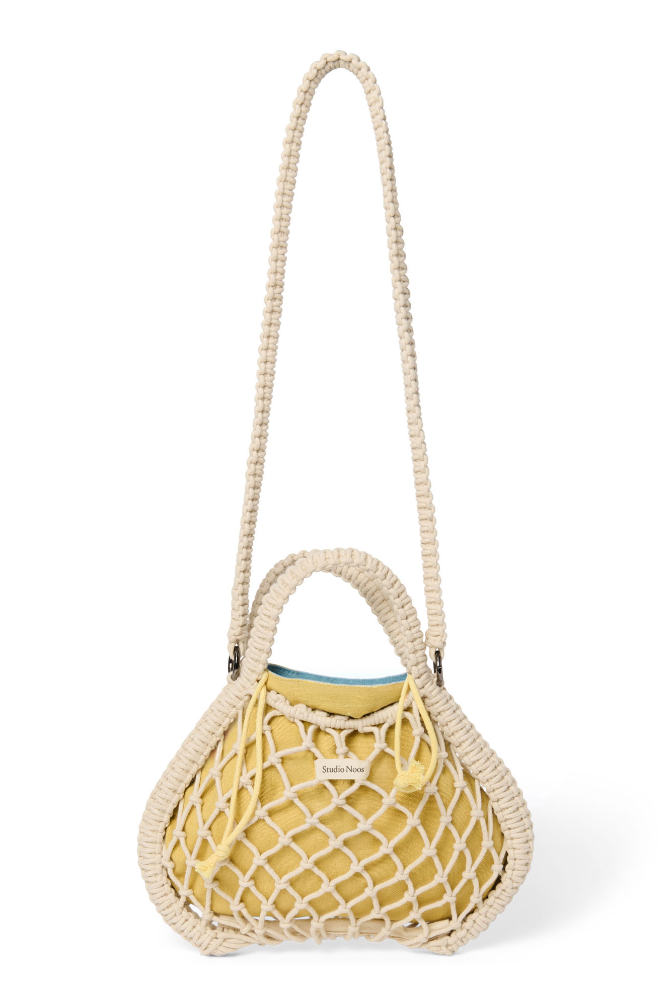 Studio Noos - Tasche Mini Macrame Natural mit Inlay Blau-Gelb