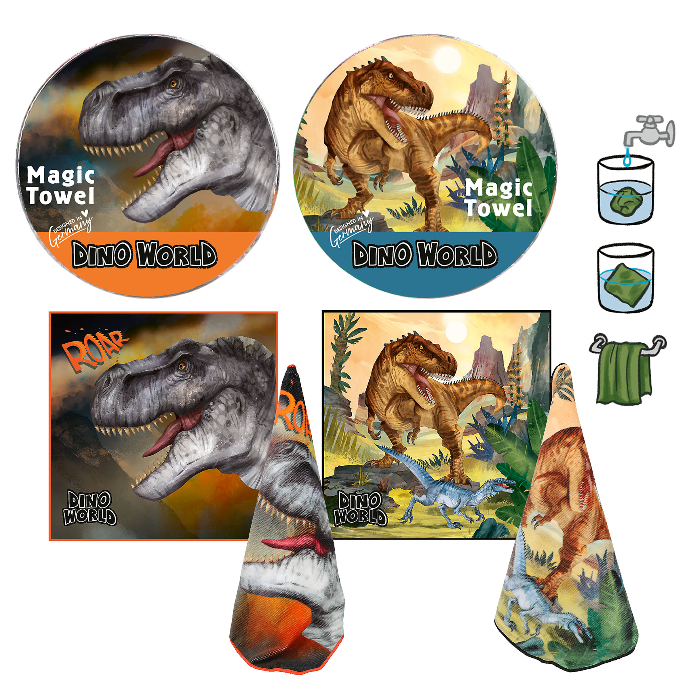 DINO WORLD - Magisches Handtuch mit Dino-Motiven