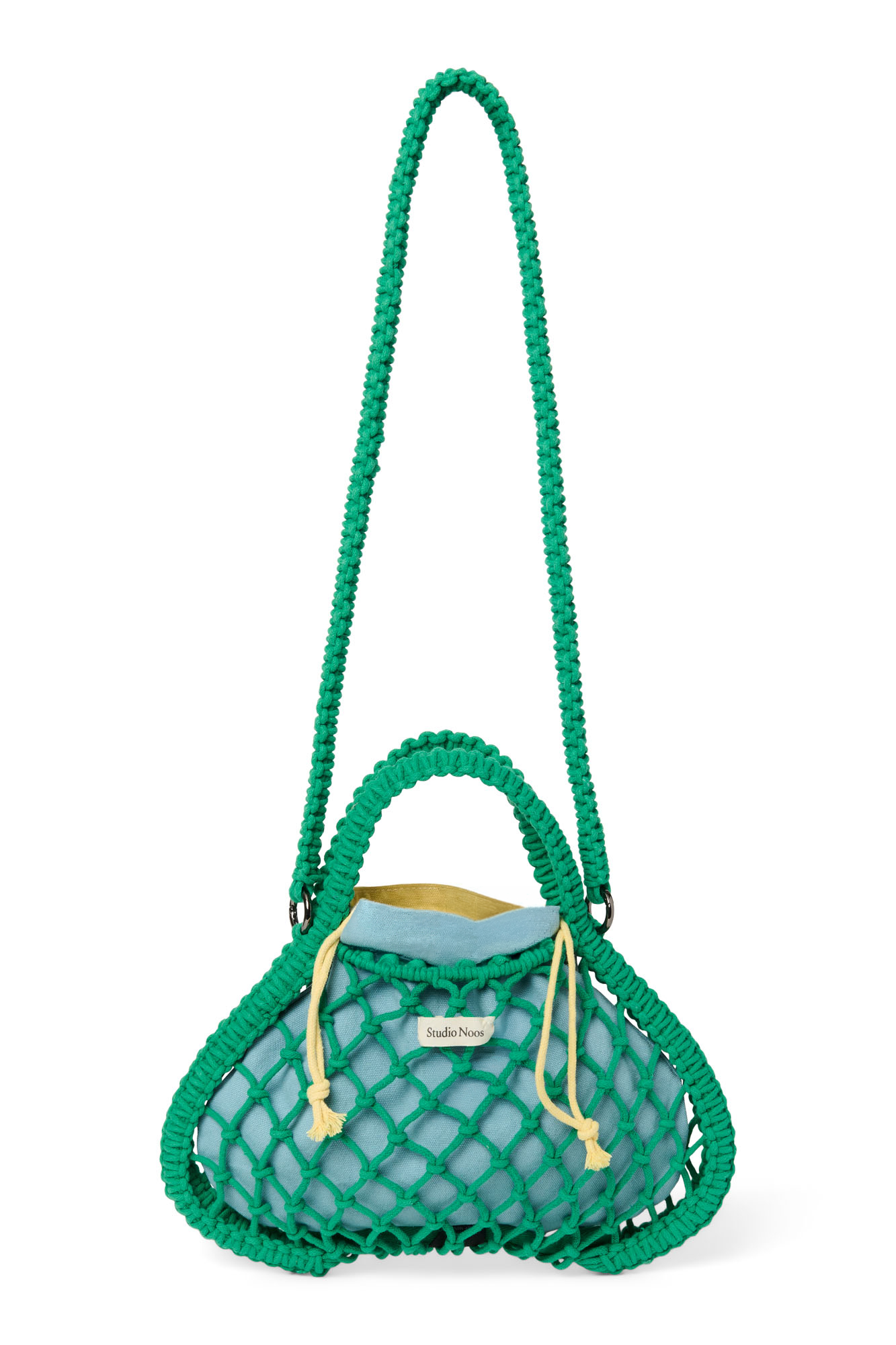 Studio Noos - Tasche Mini Macrame Grün mit Inlay Blau-Gelb
