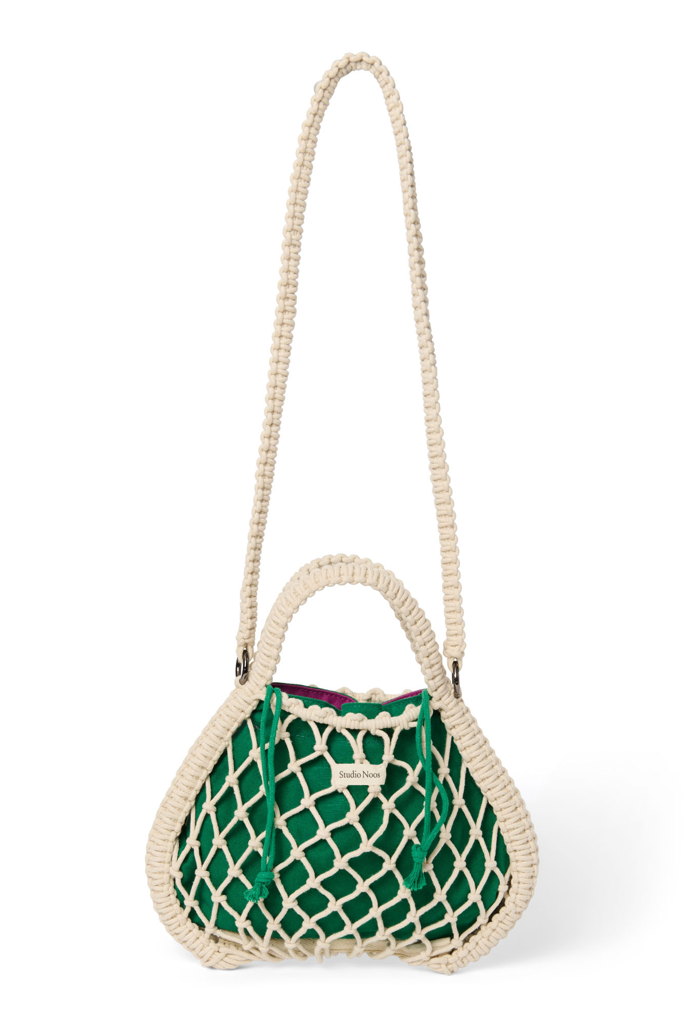 Studio Noos - Tasche Mini Macrame Natural mit Inlay Lila-Grün