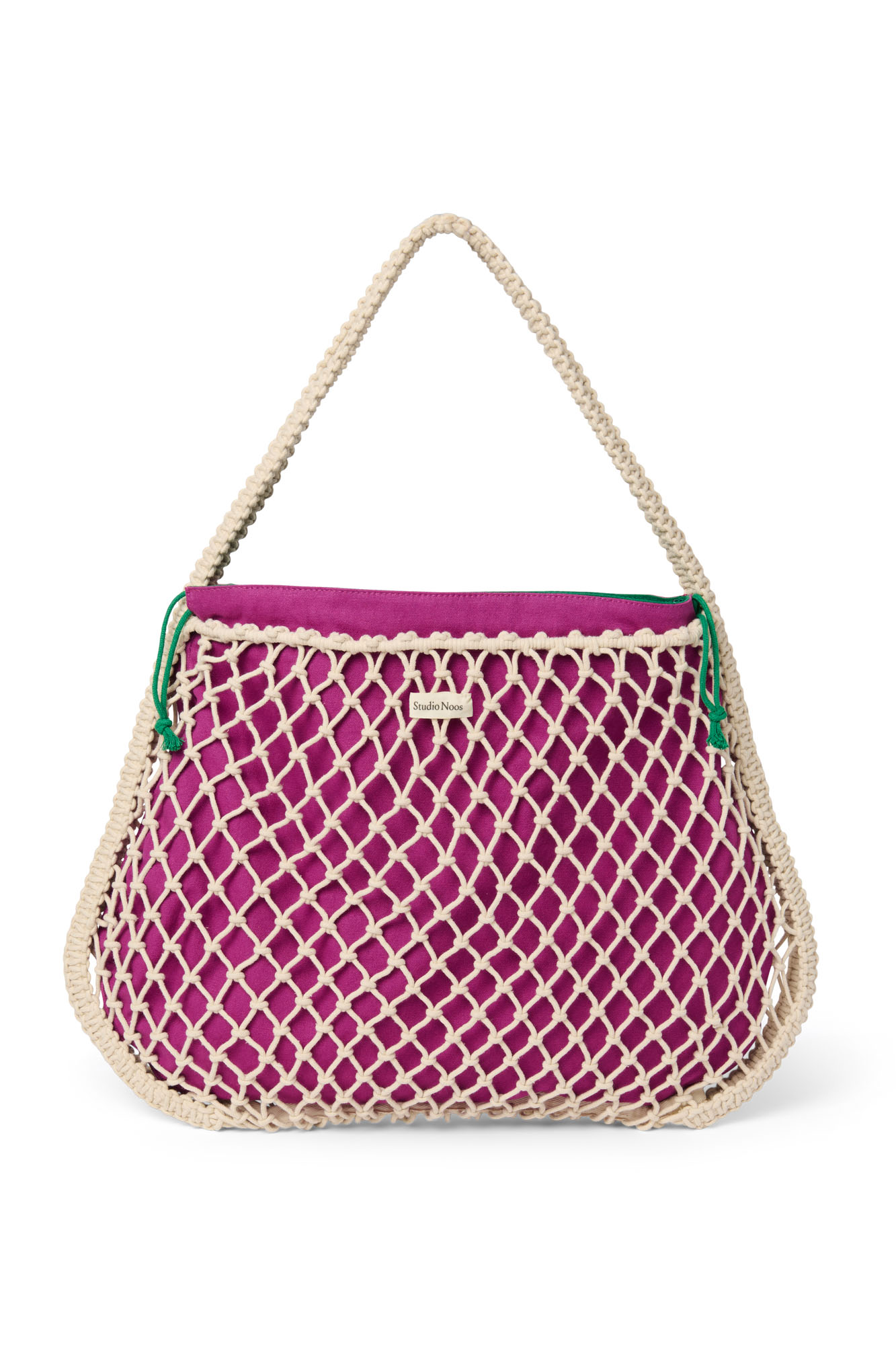 Studio Noos - Tasche Macrame Natur mit Inlay Lila-Grün