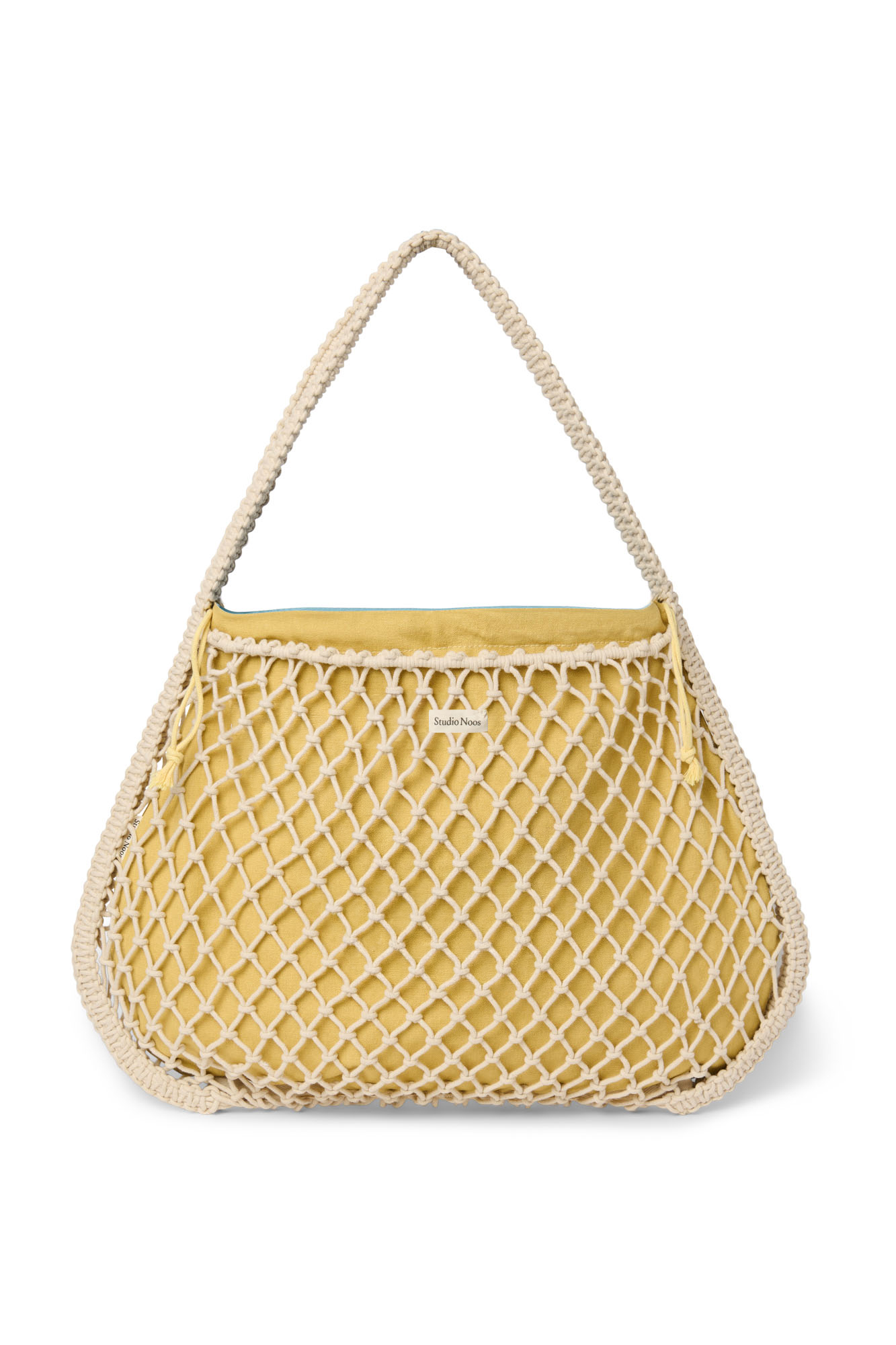 Studio Noos - Tasche Macrame Natur mit Inlay Blau-Gelb