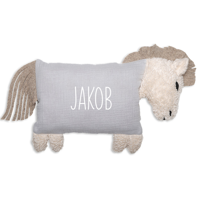 Kuschelpferd-Sand-Schrift2 Die Gräfin - Personalisiertes Kuschelpferd Musselin