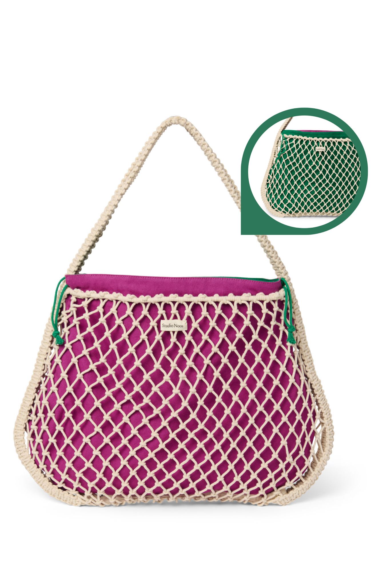 Studio Noos - Tasche Macrame Natur mit Inlay Lila-Grün
