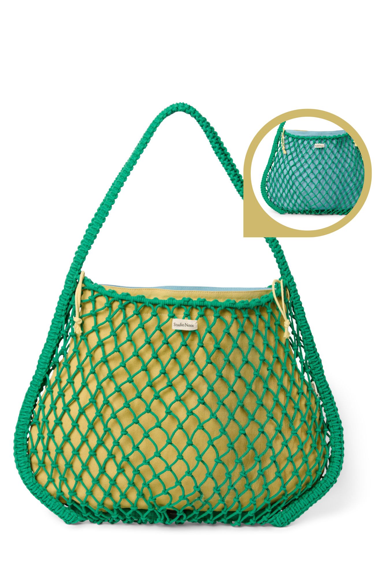 Studio Noos - Tasche Macrame Grün mit Inlay Blau-Gelb