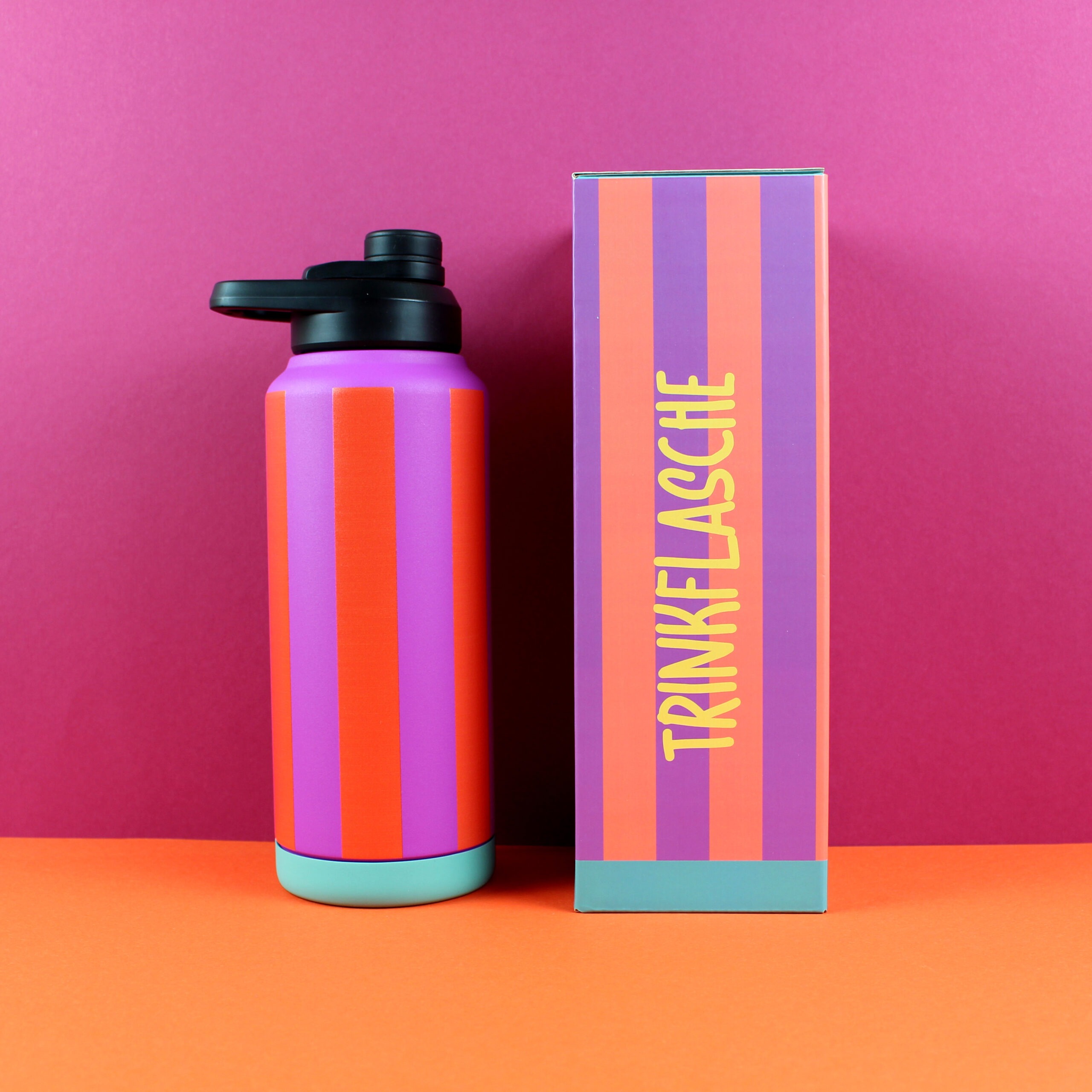 ava&yves - Trinkflasche Streifen Fuchsia/Rot
