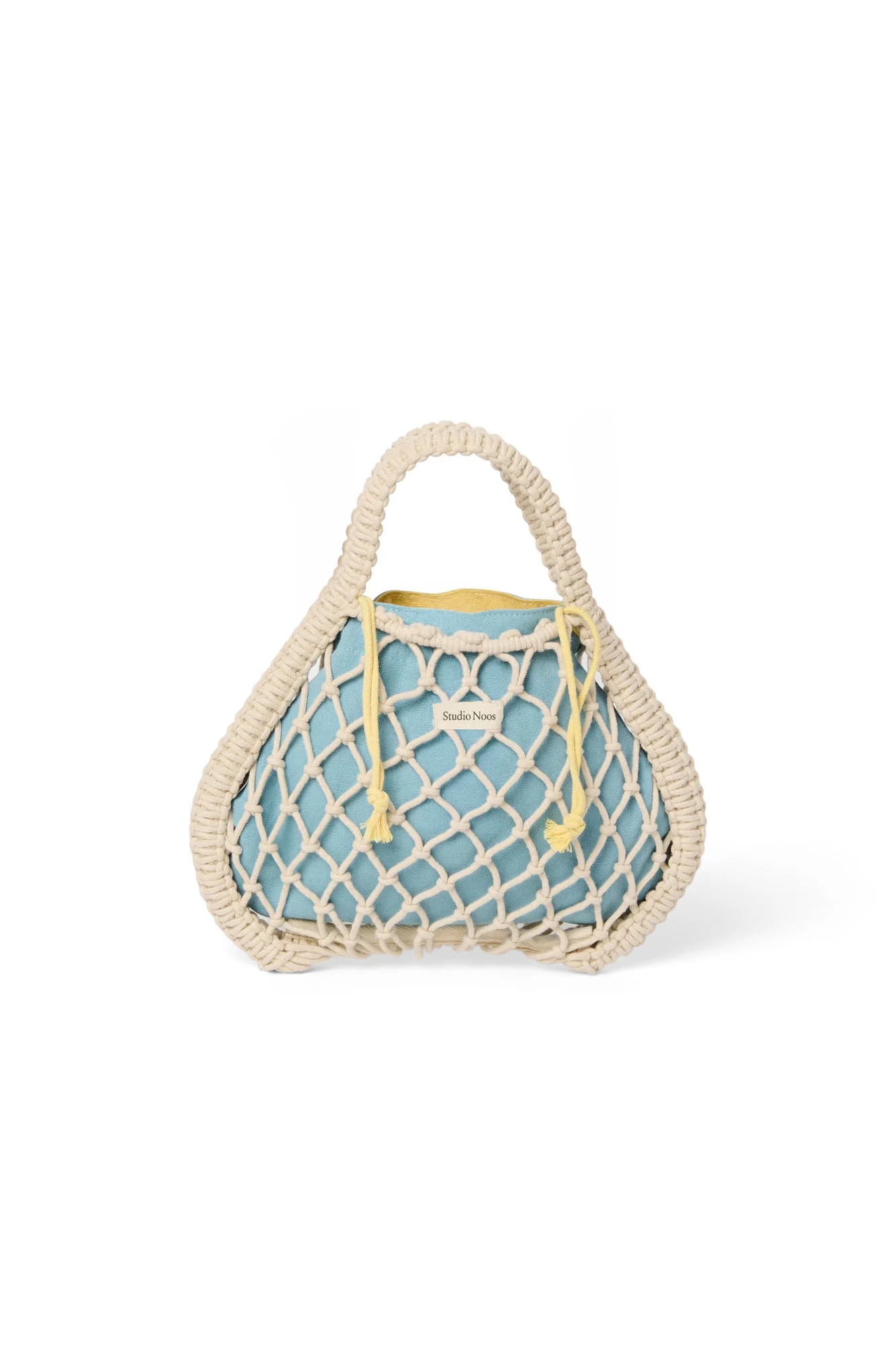 Studio Noos - Tasche Mini Macrame Natural mit Inlay Blau-Gelb