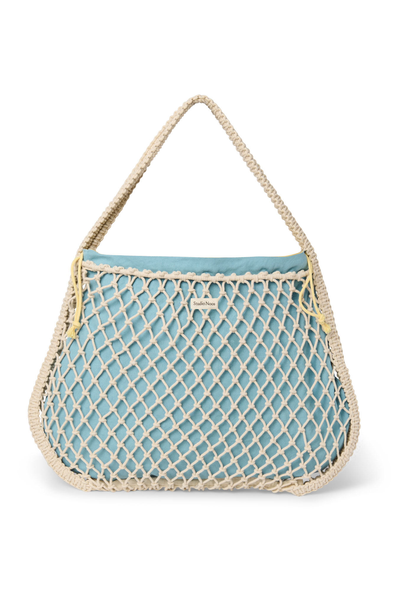 Studio Noos - Tasche Macrame Natur mit Inlay Blau-Gelb