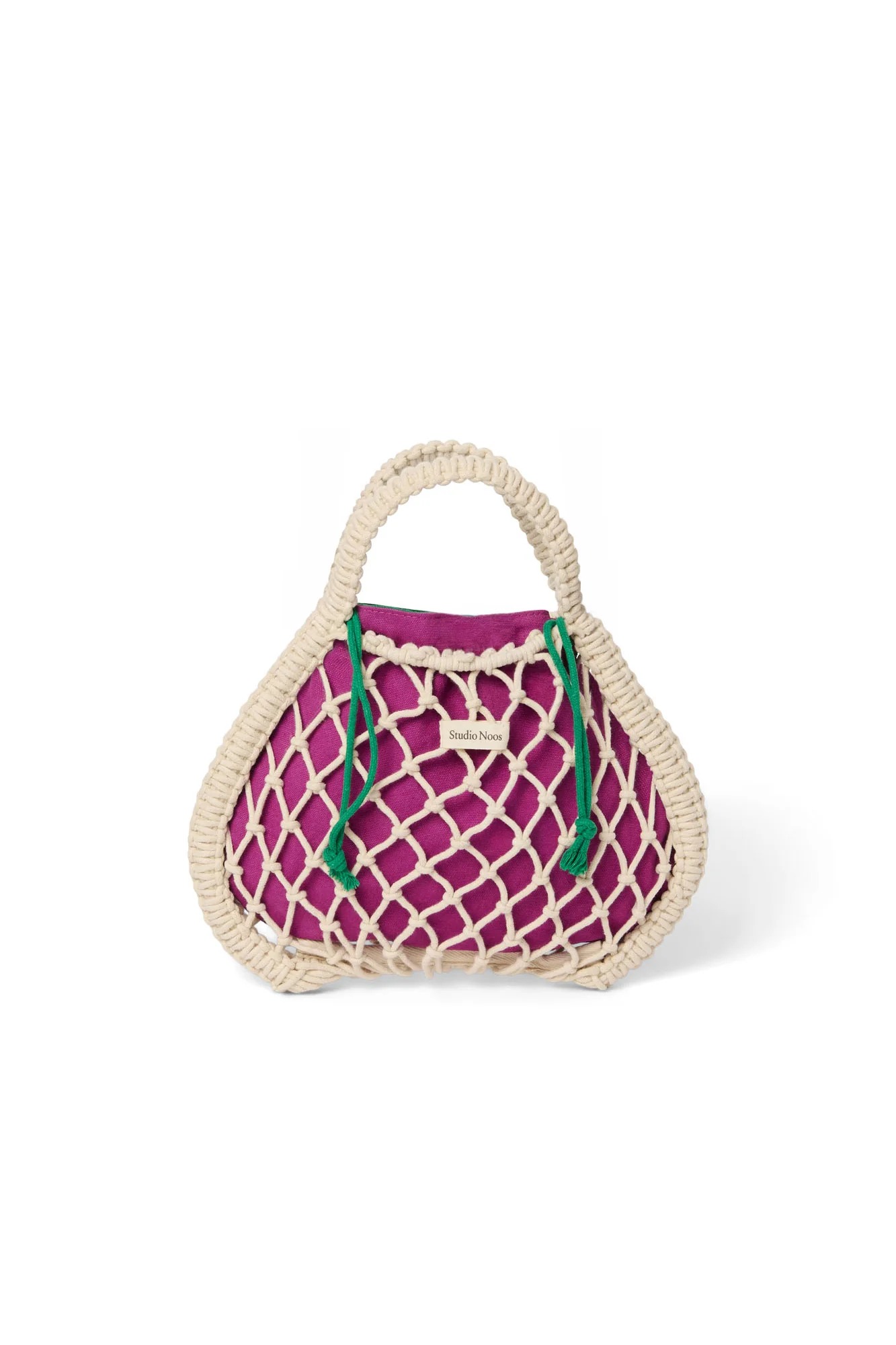 Studio Noos - Tasche Mini Macrame Natural mit Inlay Lila-Grün