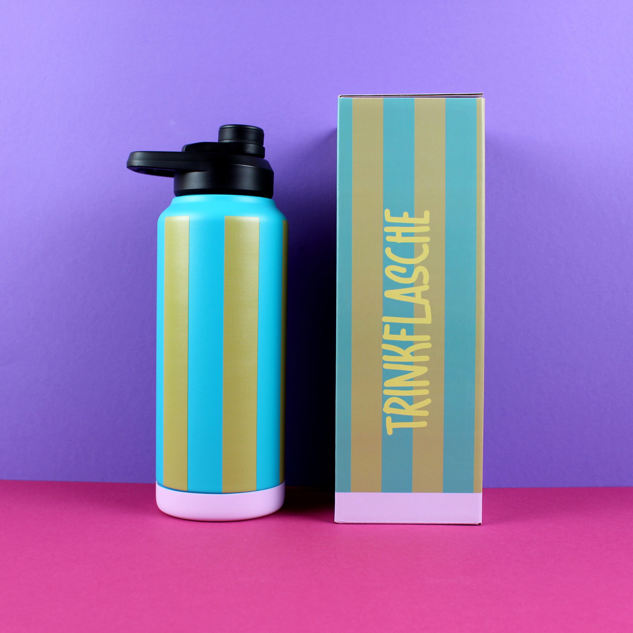 ava&yves - Trinkflasche Streifen Petrol/Gold