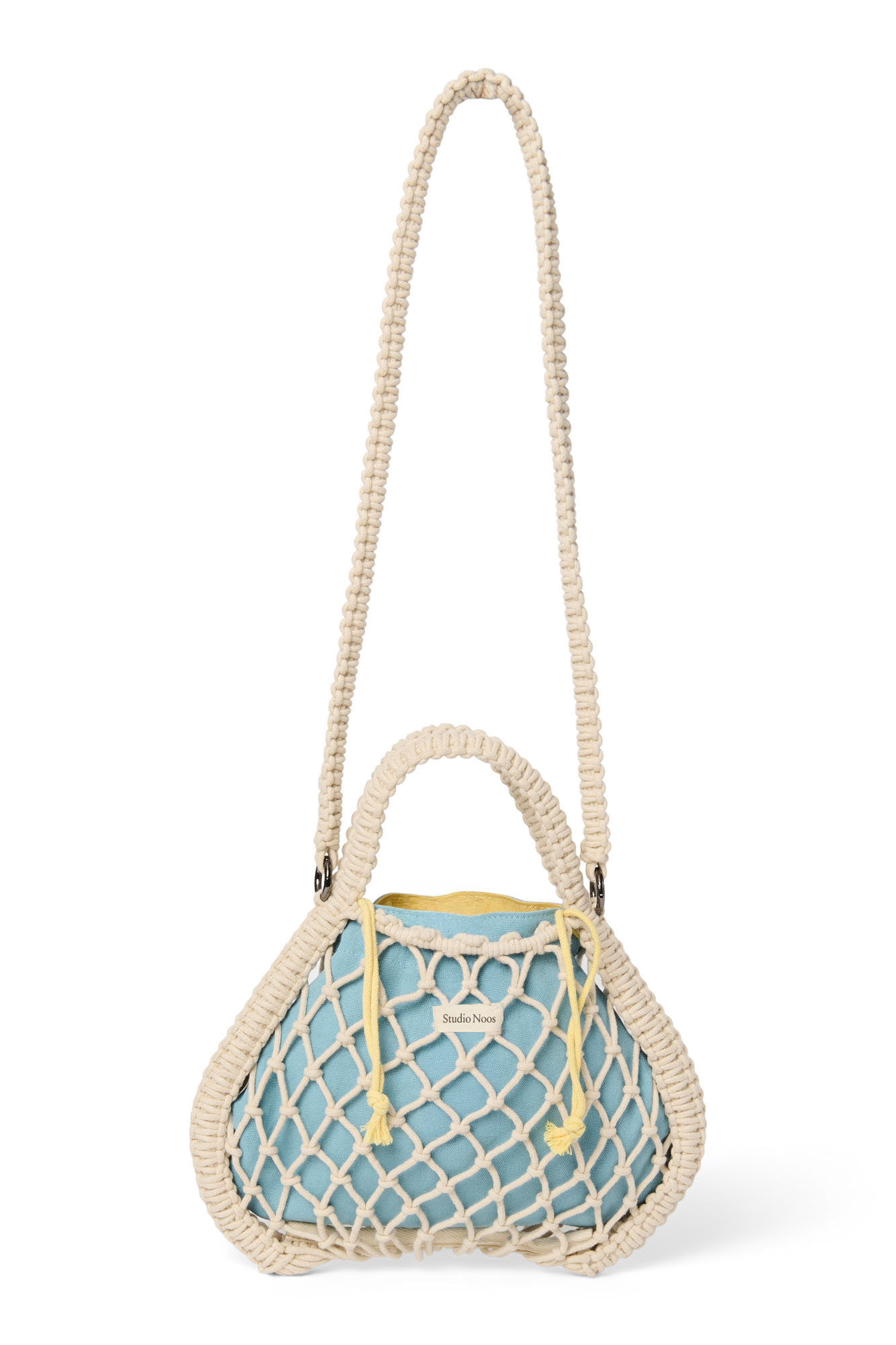 Studio Noos - Tasche Mini Macrame Natural mit Inlay Blau-Gelb