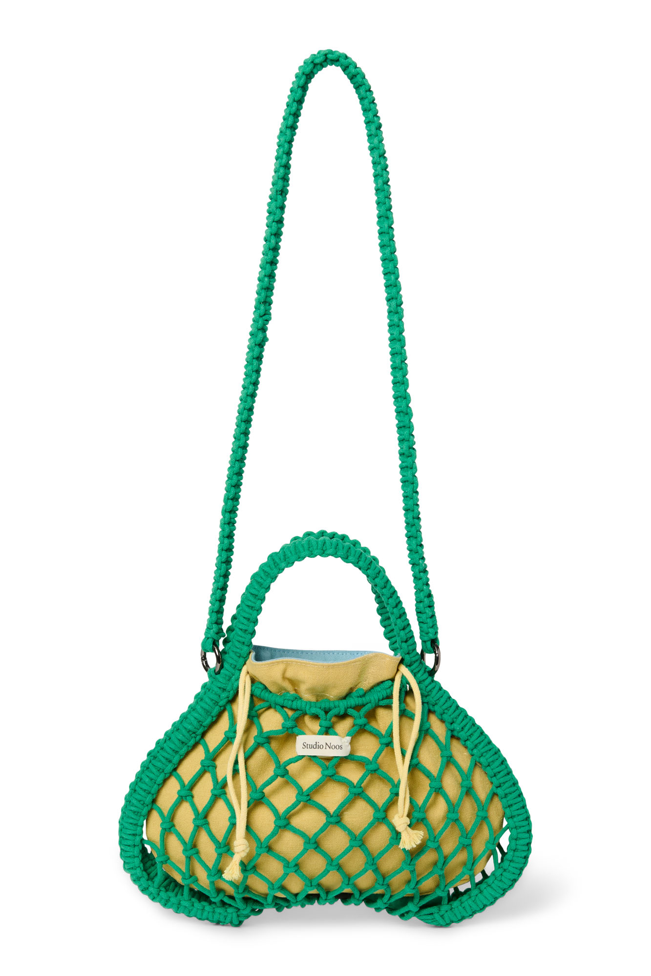 Studio Noos - Tasche Mini Macrame Grün mit Inlay Blau-Gelb