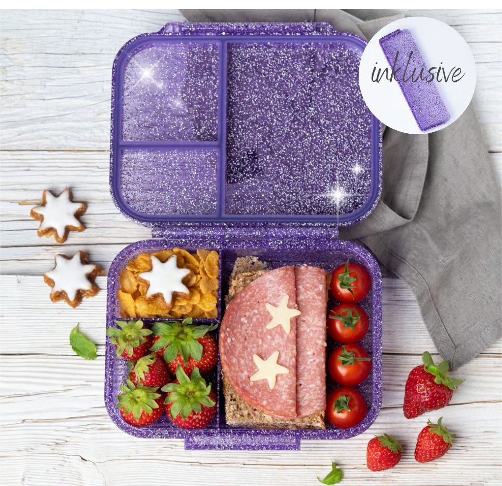 LEKKABOX - Mini-Glamour Lunchbox Purple mit 3 Fächern 