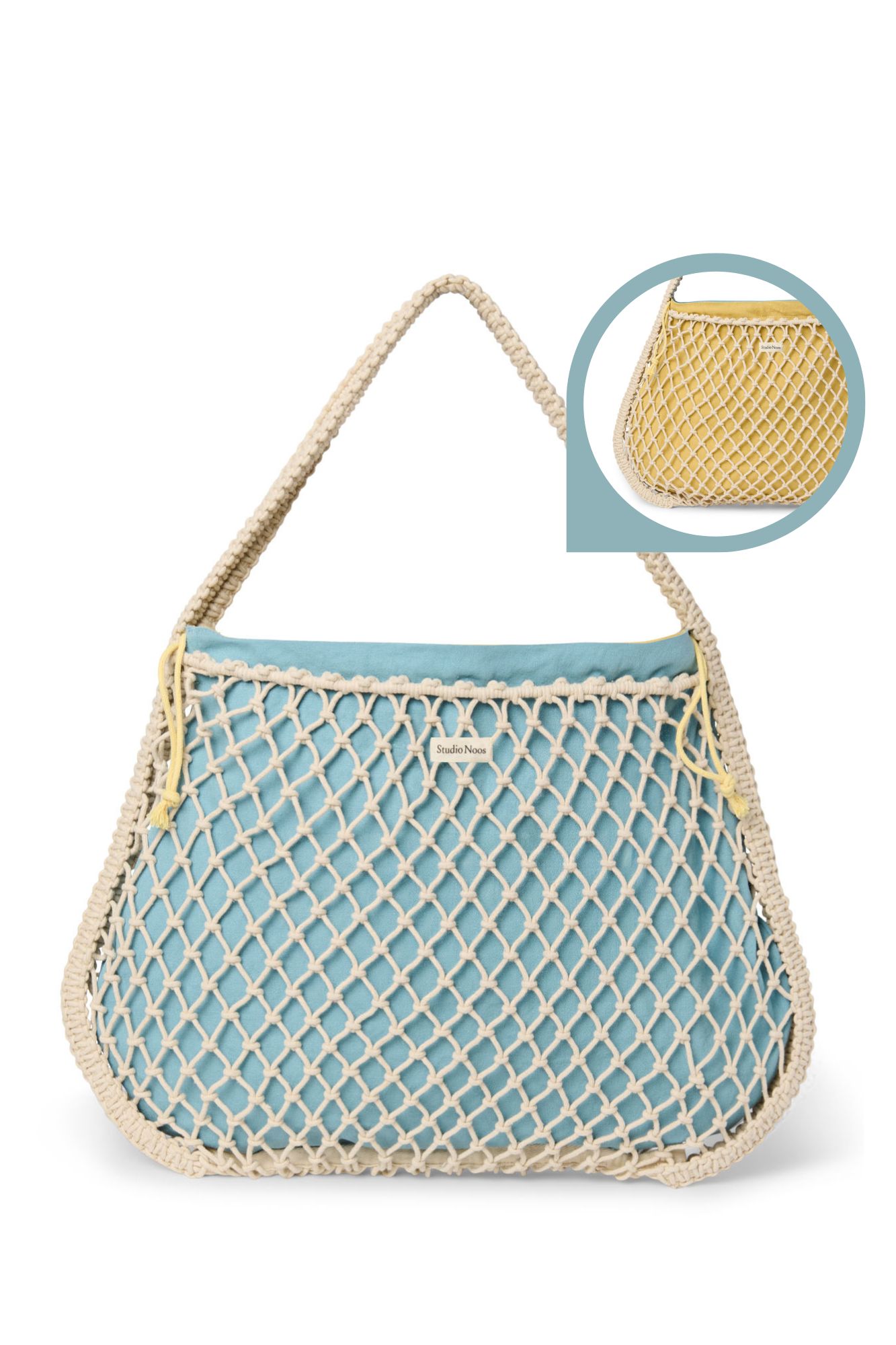 Studio Noos - Tasche Macrame Natur mit Inlay Blau-Gelb